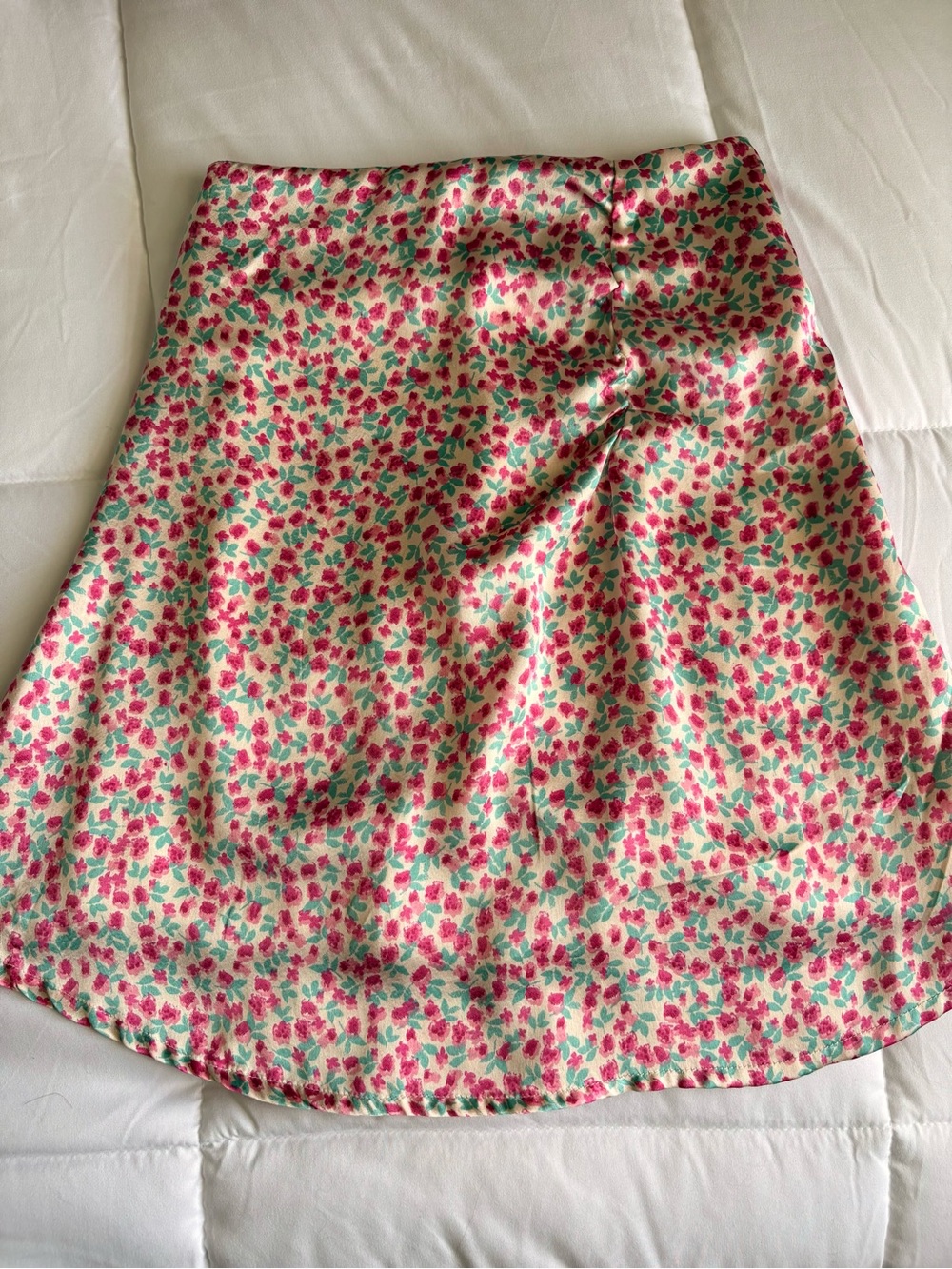 Japna Pink and Green Floral A-Line Skirt